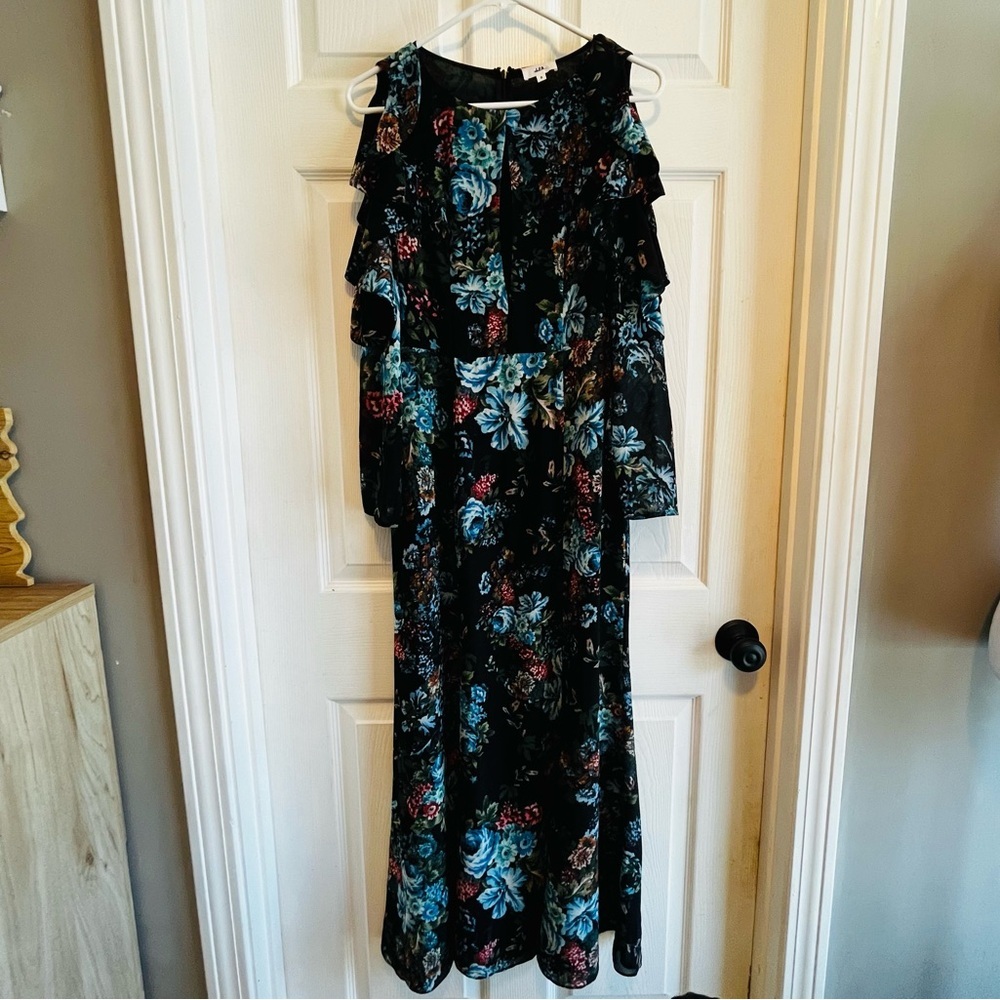 LPA Black and Blue Floral Long Sleeve Dress